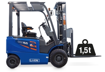 LI-ION Electric Forklift GSE15/5 with integrated charger, load capacity 1.500 kg, SolidHub 