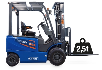 LI-ION electric forklift GSE25/5 with integrated charger, load capacity 2.500 kg, SolidHub 