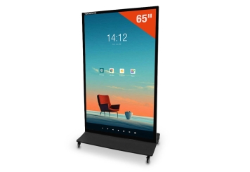 Mobile digital display totem DKS-LED65, 65 in Display, Android 13, Black, 870 mm x 450 mm x 1.555 mm, TecMaschin 