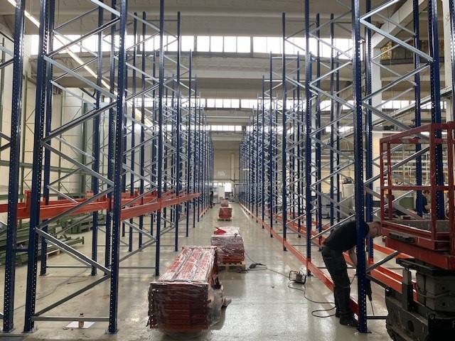 Pallet racks in the warehouse