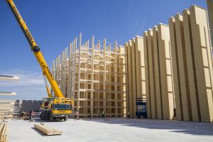 Wooden high-bay warehouse under construction